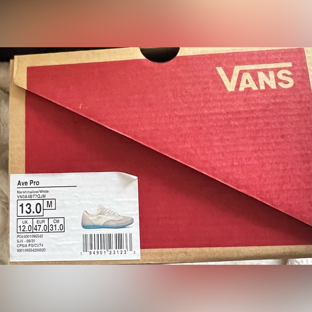 Size 13 authentic Vans shoes.Tried on but did not wear.AVE PRO Marshmallow/White